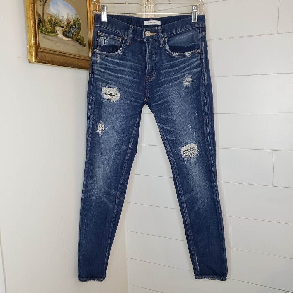 Moussy Distressed Destroyed Skinny Jeans Mid Rise Size 25 - Picture 1 of 8